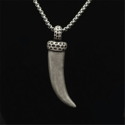 Retro Titanium Steel Wolf Tooth Necklace on Box-Chain