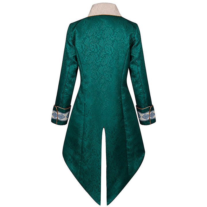 This Maramalive™ Men's Fashion Personality Steampunk Jacket cosplay costume features a green men's coat made from high-quality polyester fabric.