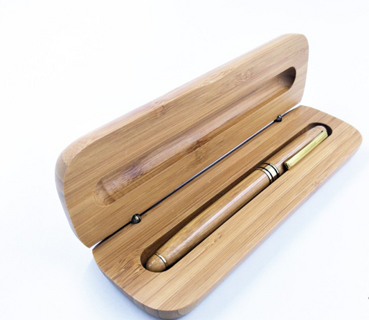 A Maramalive™ wooden Bamboo Pen case with a Bamboo Pen inside.