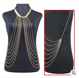 Unique Gothic Body Jewelry Tassel Chain Necklace Over Shirt