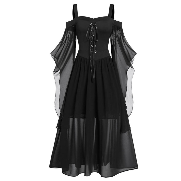 Bodice Dress, Bat Sleeves, Lace Up Front Straps Purple and Black