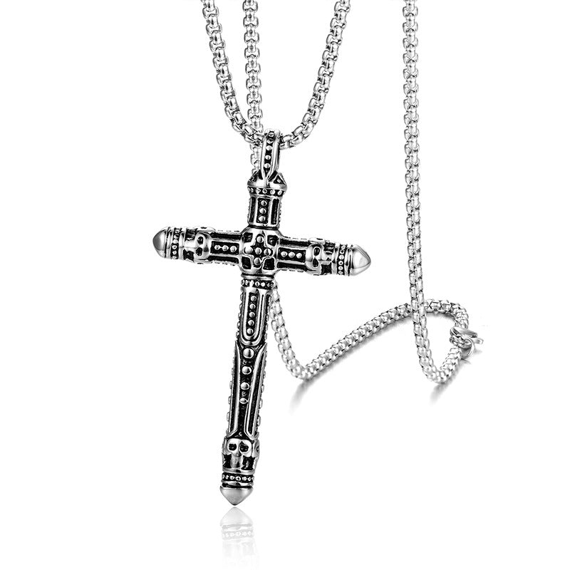 Punk Style Titanium Vintage Cross Pendant Necklace on white