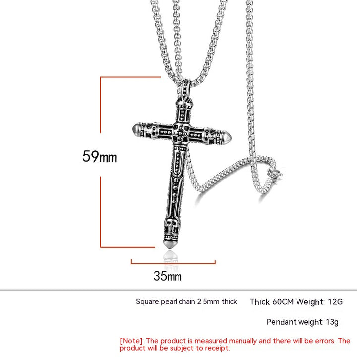 Punk Style Titanium Vintage Cross Pendant Necklace measurements
