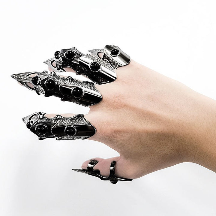 Black Technology Gloves Adjustable Armor Ring - Cosplay Steampunk Retro Hand Jewelry