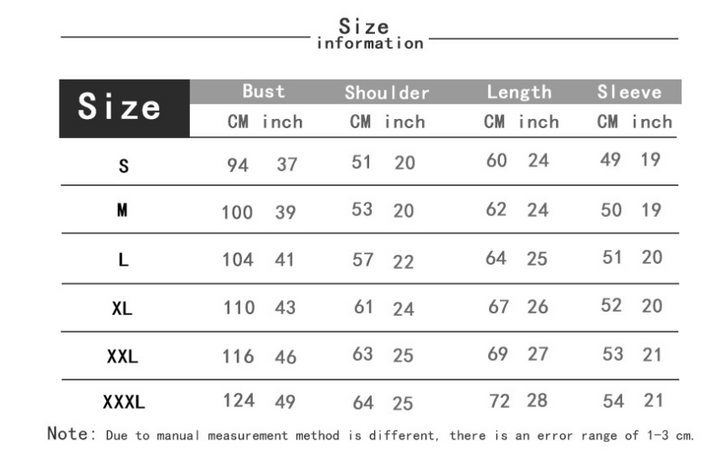 Size information chart for the Maramalive™ I Get My Attitude From My Weird Awesome Mom Sweatshirt, showing measurements in centimeters and inches for bust, shoulder, length, and sleeve for sizes S, M, L, XL, XXL, and XXXL. Includes a note on possible measurement errors. Perfect guide for street fashion enthusiasts.