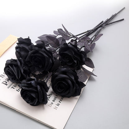Simulation Pure Black Single Rose Bouquet Gothic Style Dark Series Decorative Fake Flower