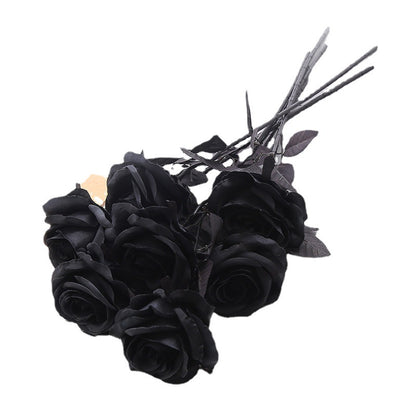 Simulation Pure Black Single Rose Bouquet Gothic Style Dark Series Decorative Fake Flower