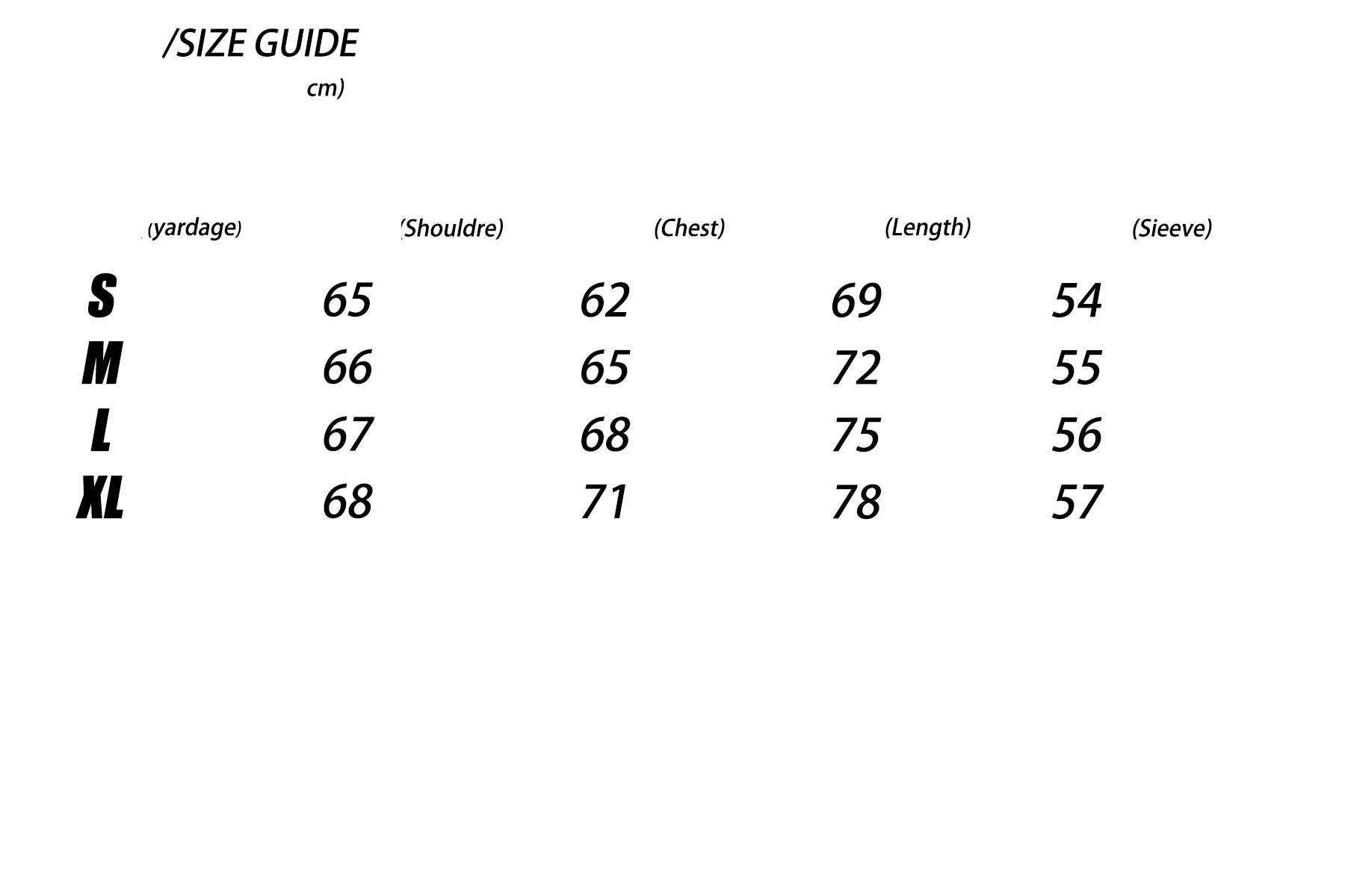 Size guide chart showing measurements in centimeters for different sizes: S, M, L, XL. Measurements for this Maramalive™ Old Dark Shadow Portrait Design Velvet Thickened Hooded Sweatshirt include yardage, shoulder, chest, length, and sleeve—ideal for street fashion with its composite Austrian fleece design.