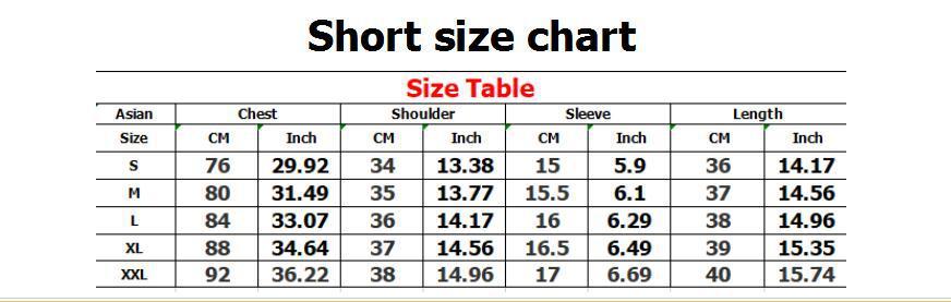 Short size chart with measurements for sizes S to XXL in Asian and US dimensions, including chest, shoulder, sleeve, and length in both centimeters and inches. Designed with a slim fit to accentuate your form. The Gothic Street T-shirt Women's Printed Black Top by Maramalive™ offers a unique style to enhance your wardrobe.