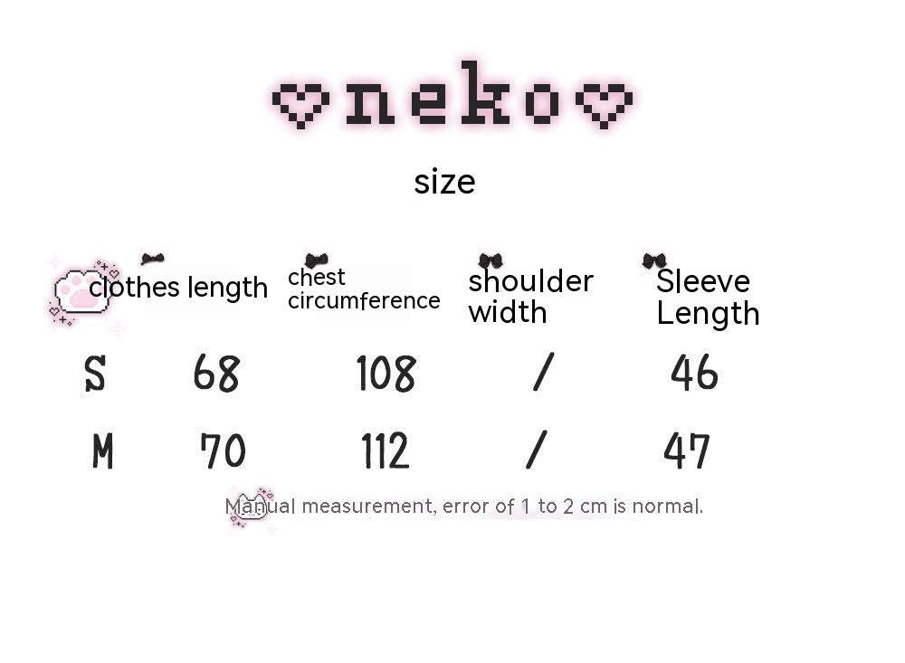 A size chart for Maramalive™ brand clothing showing measurements for size S and M, including clothes length, chest circumference, and sleeve length. Manual measurement error of 1 to 2 cm is mentioned. Perfect for their edgy yet comfortable Dark Cross Loose Sweater - Comfortable Fit for Women crafted from a cotton-blend fabric.