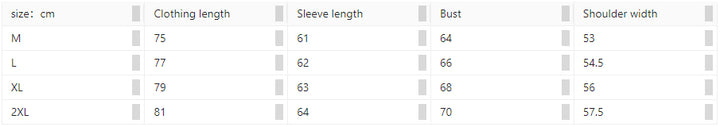 Size chart showing measurements in centimeters for a Maramalive™ Men's Dark Abstract Printing Long-sleeved T-shirt's clothing length, sleeve length, bust, and shoulder width for sizes M, L, XL, and 2XL.