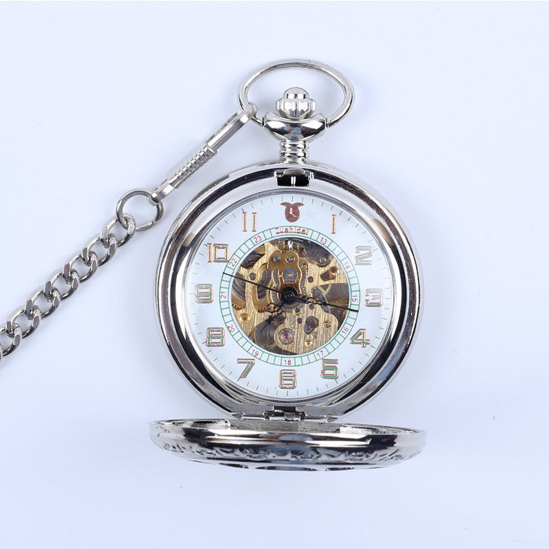 An antique-style Vintage pocket watch with mechanical movement on a white background, Maramalive™.