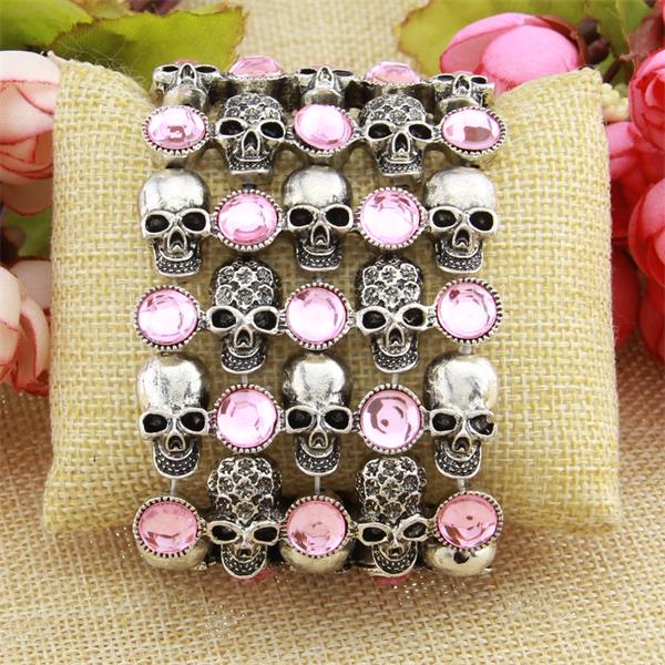A Maramalive™ silver skull skeleton stretch bracelet for women biker bling jewelry antique gold silver plated W crystal with crystals and flowers.