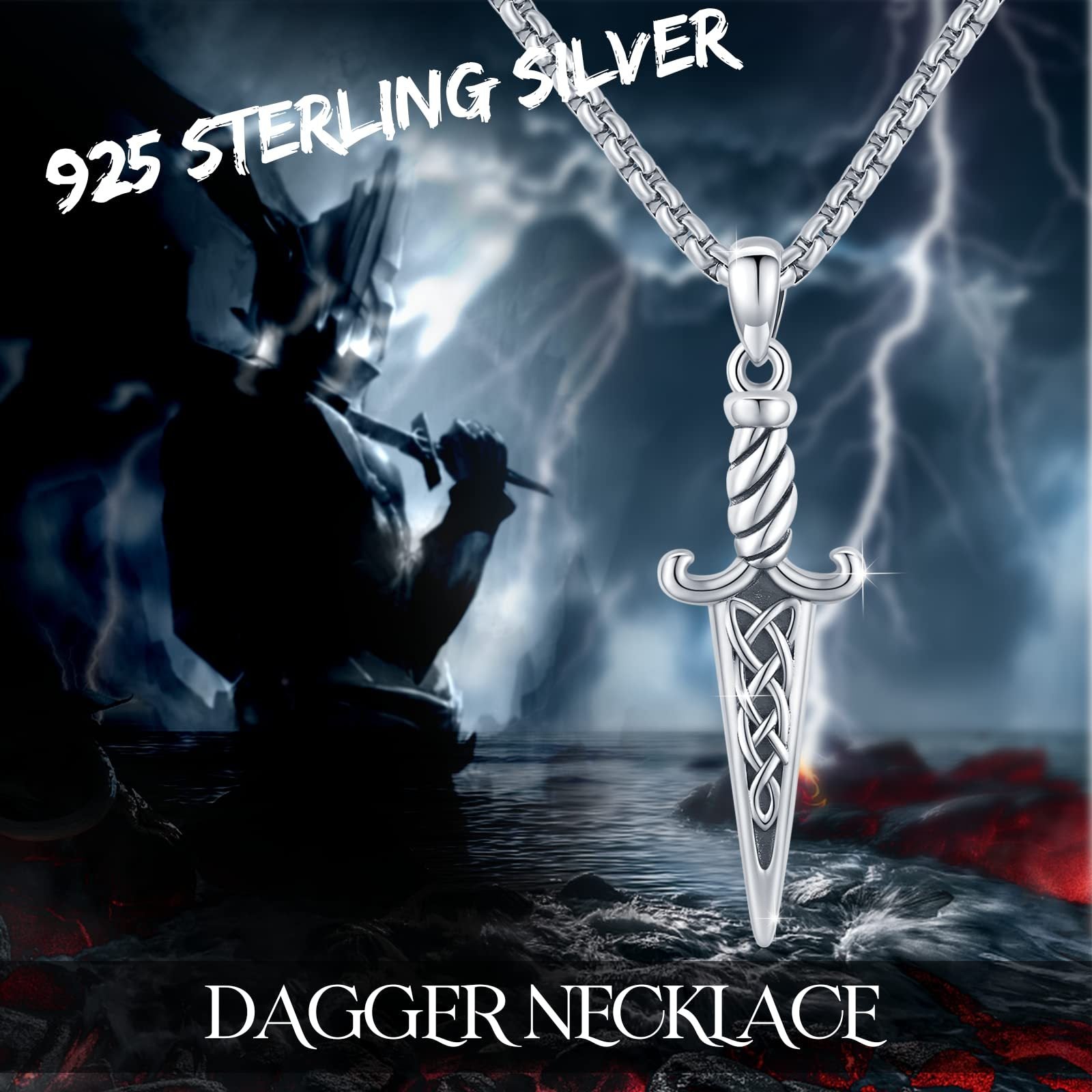 Silver Celtic-style Double-Edged Dagger Pendant Necklace Jewelry