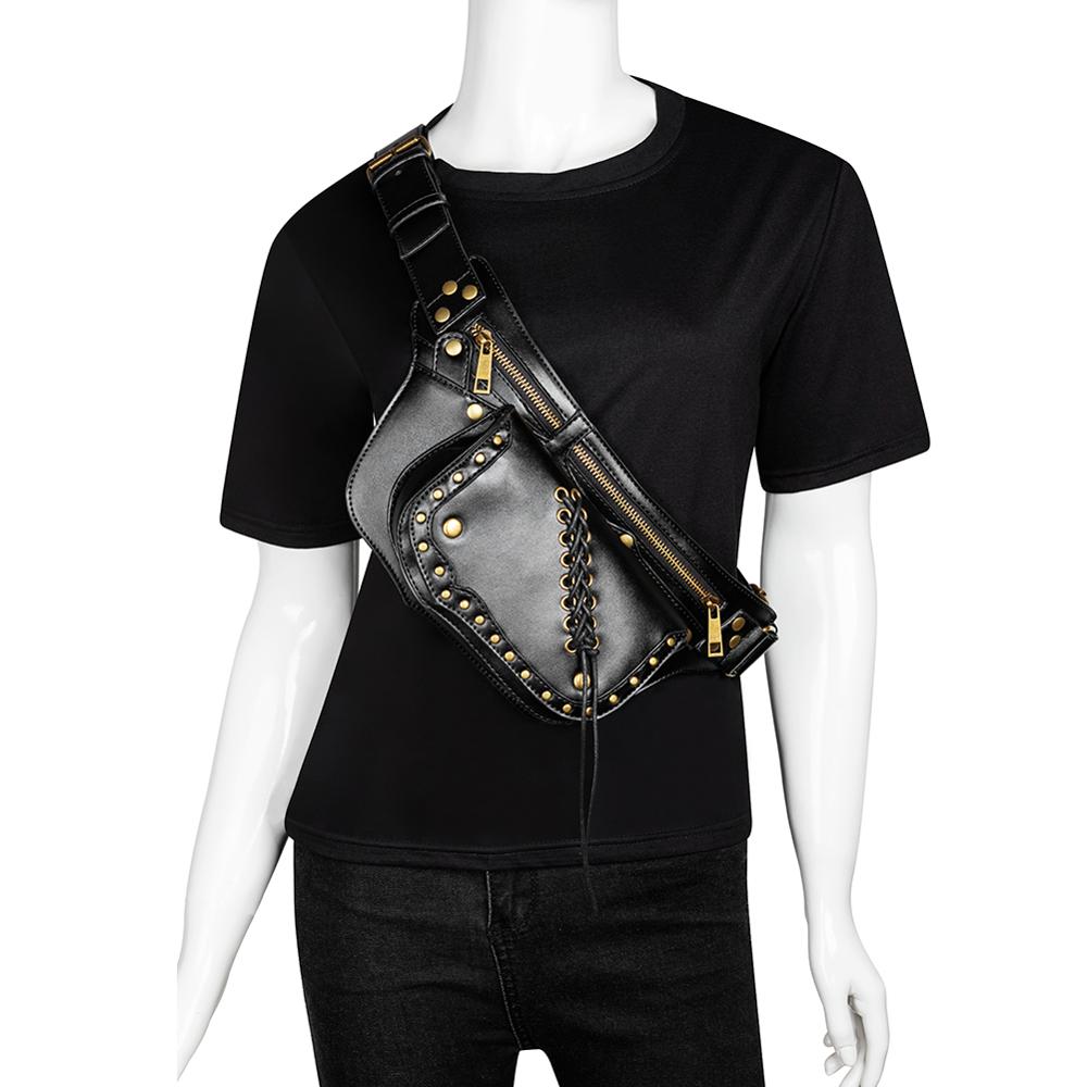 A Maramalive™ Steampunk One Shoulder Phone Messenger Bag with studs and an ipad.