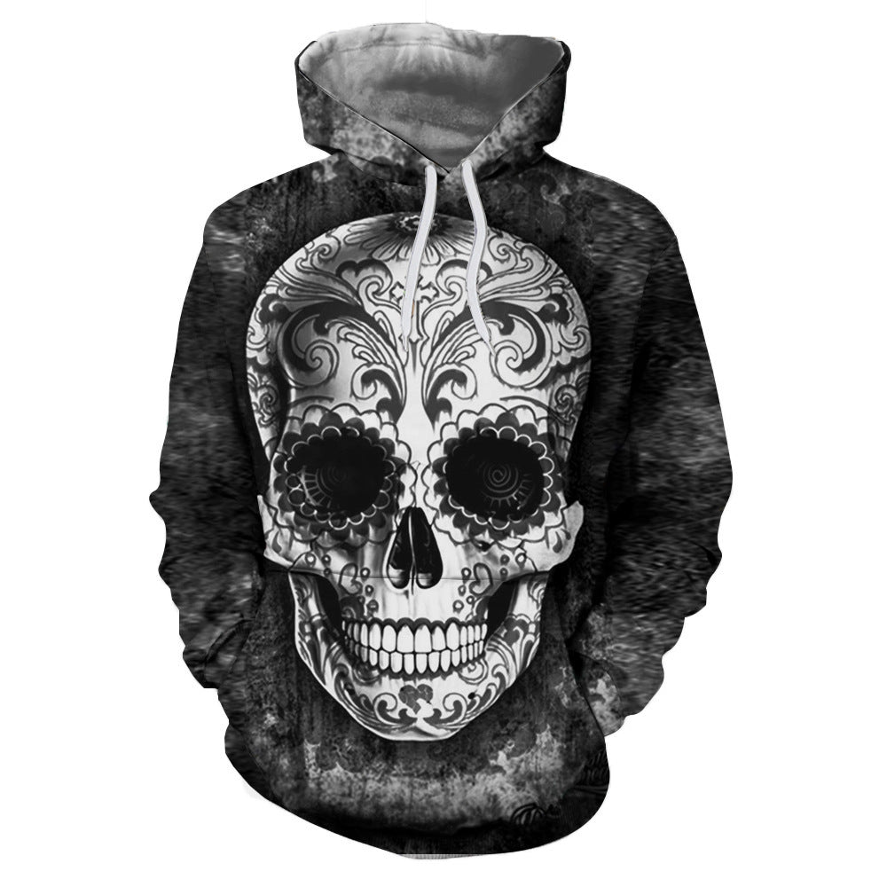 A red 3D Skull Print Hooded Sweatshirt from Maramalive™ with a sugar skull on it.