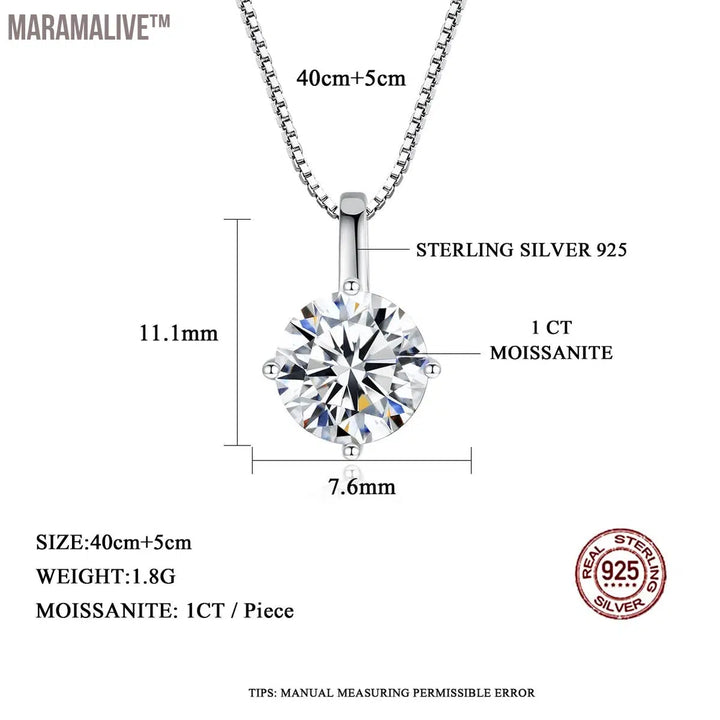 1Ct Moissanite Pendant Necklace Silver Trendy Jewelry