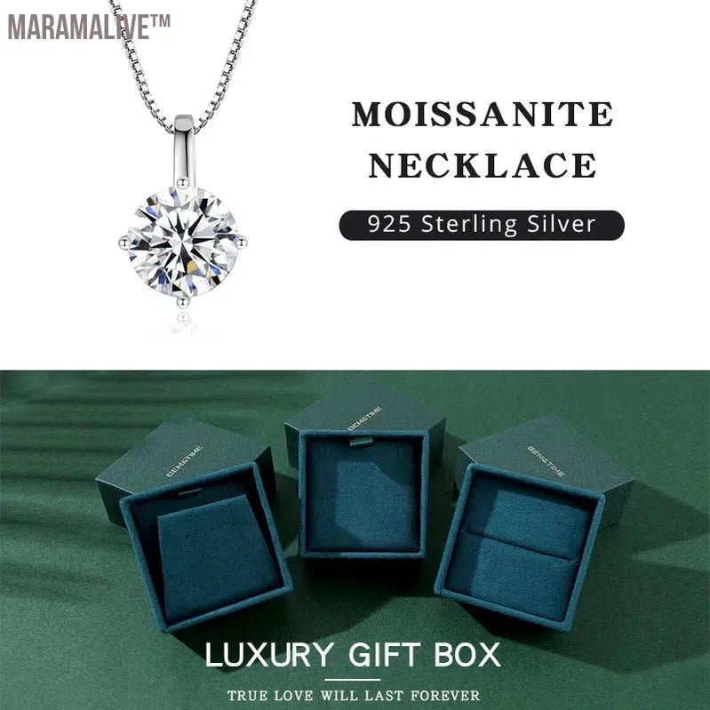 1Ct Moissanite Pendant Necklace Silver Trendy Jewelry