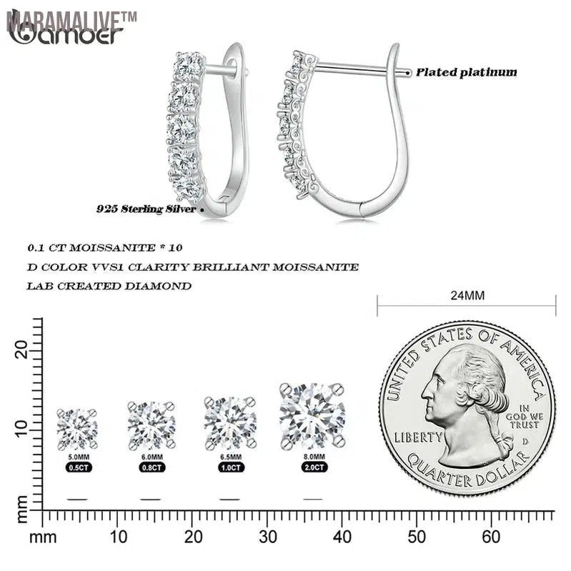 1.0CT Moissanite Sterling Silver Hoop Earrings Gift for Ladies