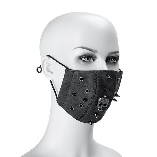 A mannequin wearing a Punk Rock Maramalive™ ROCK Skull Outdoor Dust Mask with spikes and adorned with leather.