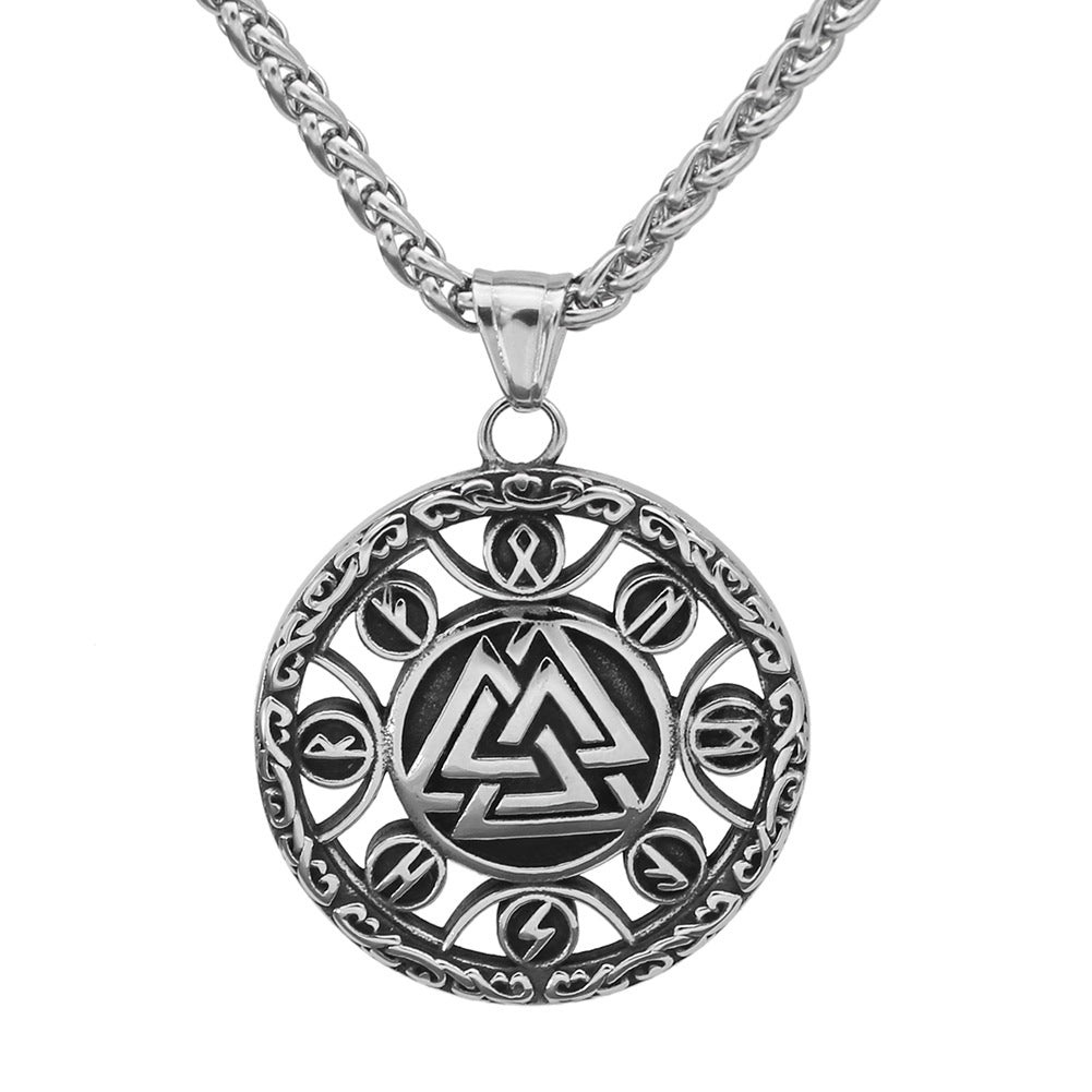 A Maramalive™ Fashion Stainless Steel Pendant Necklace with a viking symbol.