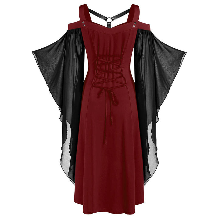 A unique black Maramalive™ gothic dress with sheer sleeves, blending elements of punk style.