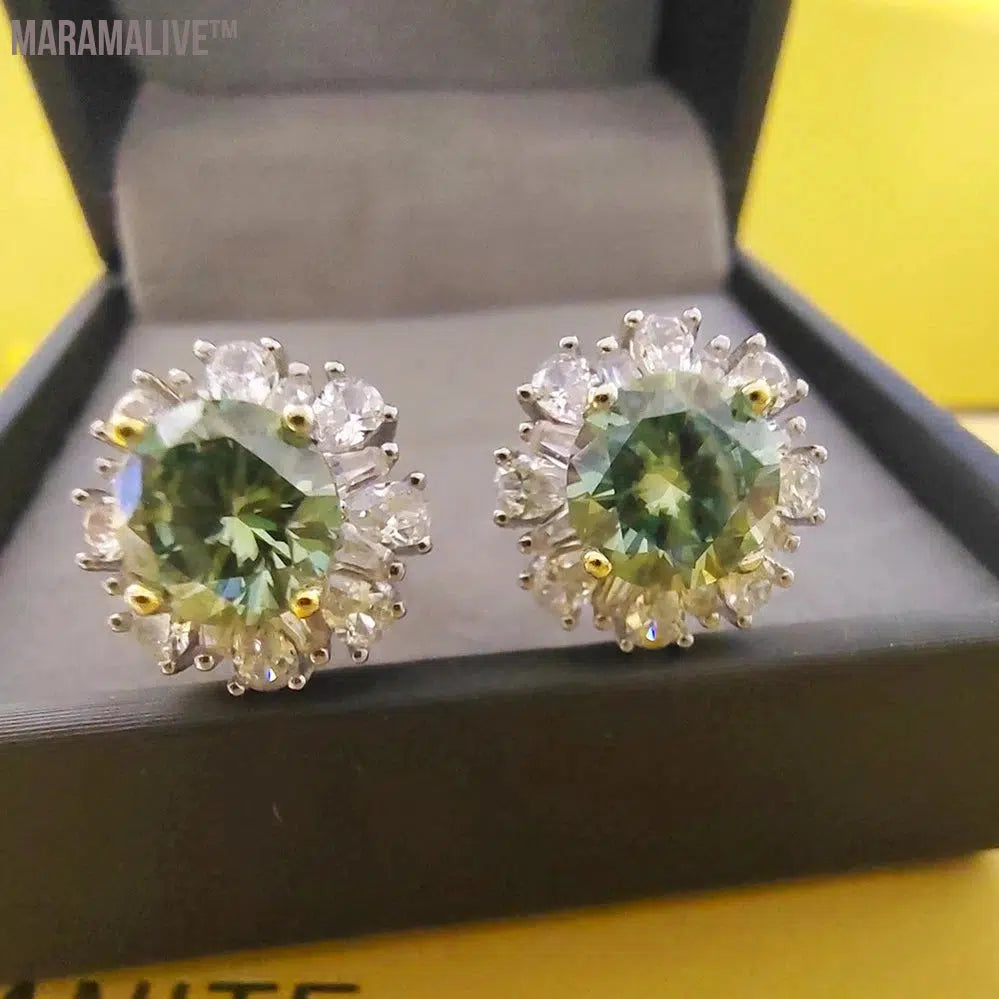 1ct Green Moissanite Stud Earrings Silver Jewelry Gift