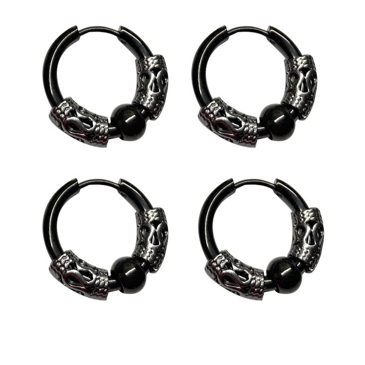 A pair of Dragon Totem Hoop Earrings - Men by Maramalive™ with skulls on them.