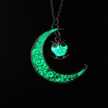 Maramalive™ Halloween Multi-colored Moonlit Owl Necklace with an owl on the crescent.