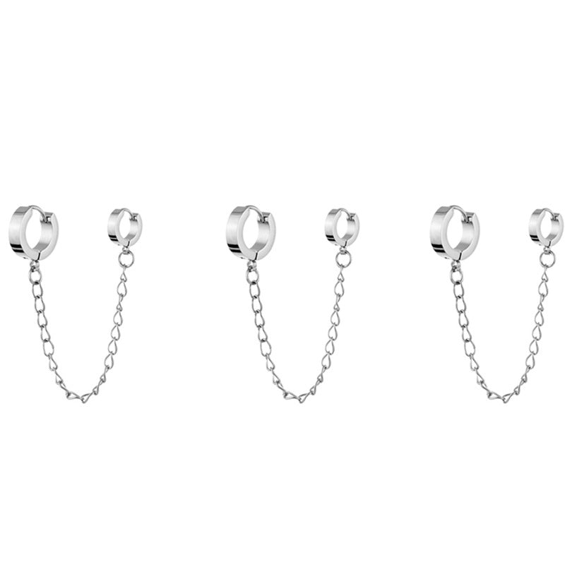 A set of Maramalive™ Men's And Women's Fashion Simple Stainless Steel Round Binaural Buckle Chain Ear Cuffs.