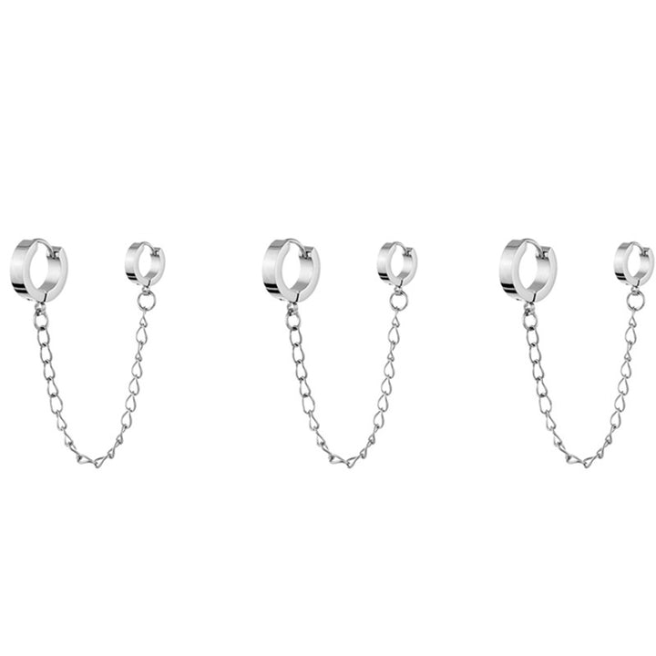 A set of Maramalive™ Men's And Women's Fashion Simple Stainless Steel Round Binaural Buckle Chain Ear Cuffs.