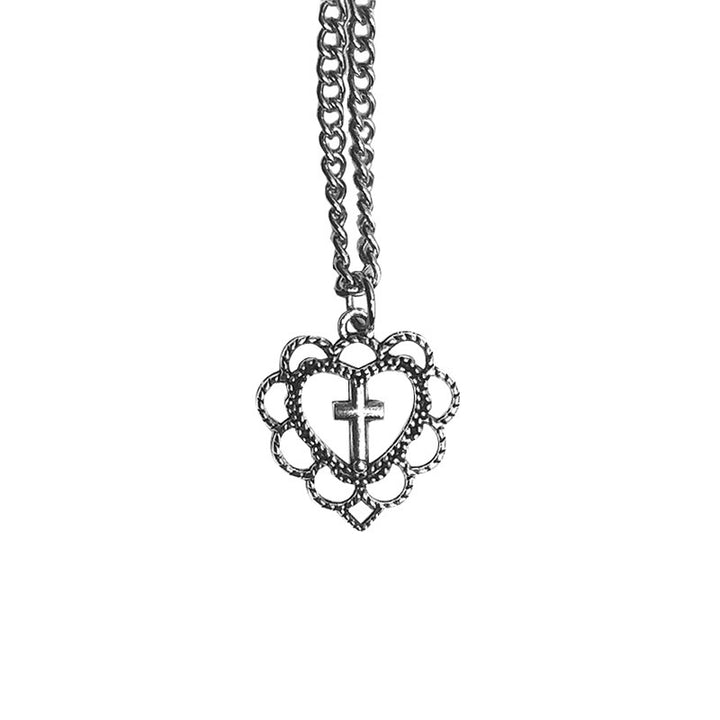 A women's Gothic Punk Style Hollow Heart Cross Pendant Necklace from Maramalive™.