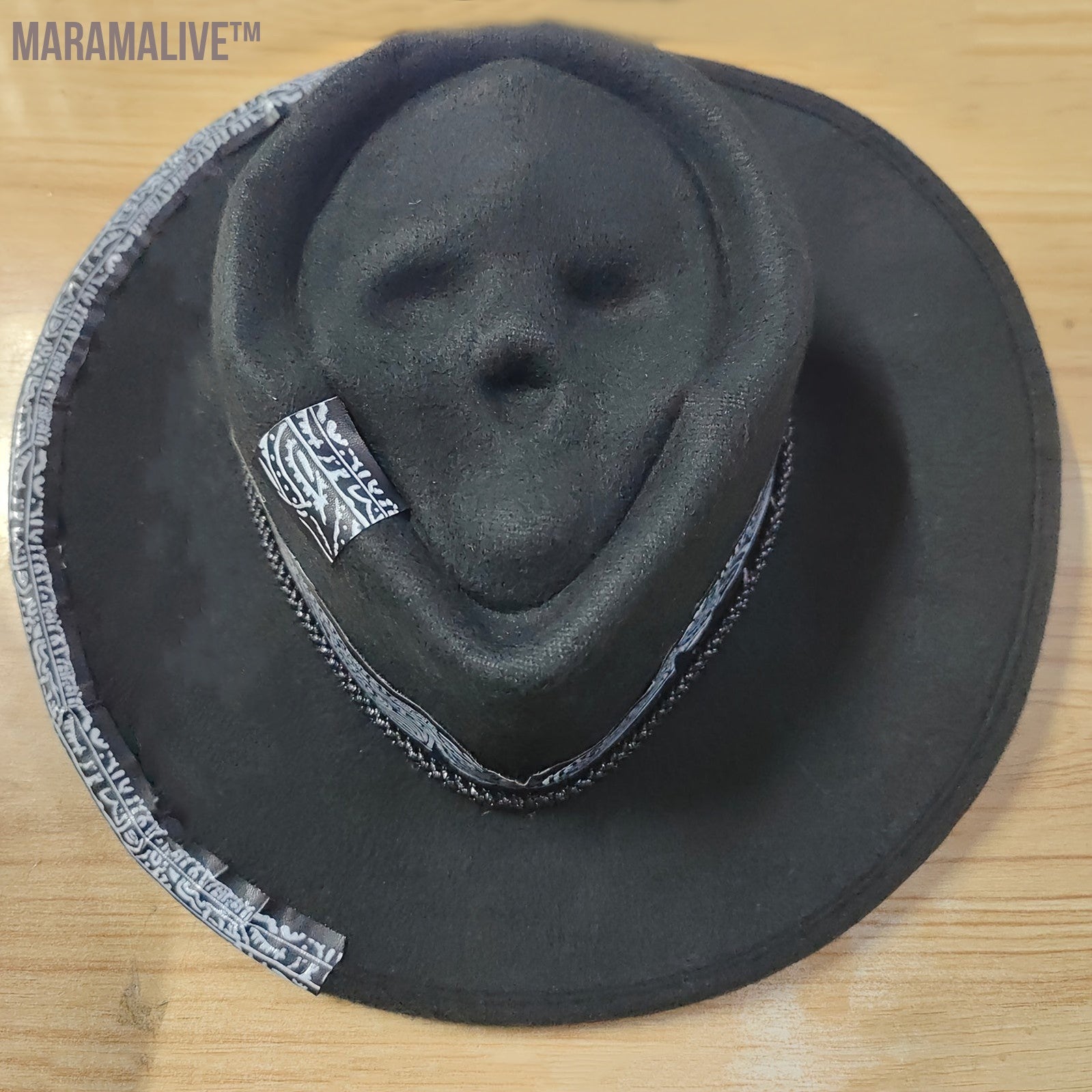 1pc Black Handmade Skull Cap Plush Denim Hat