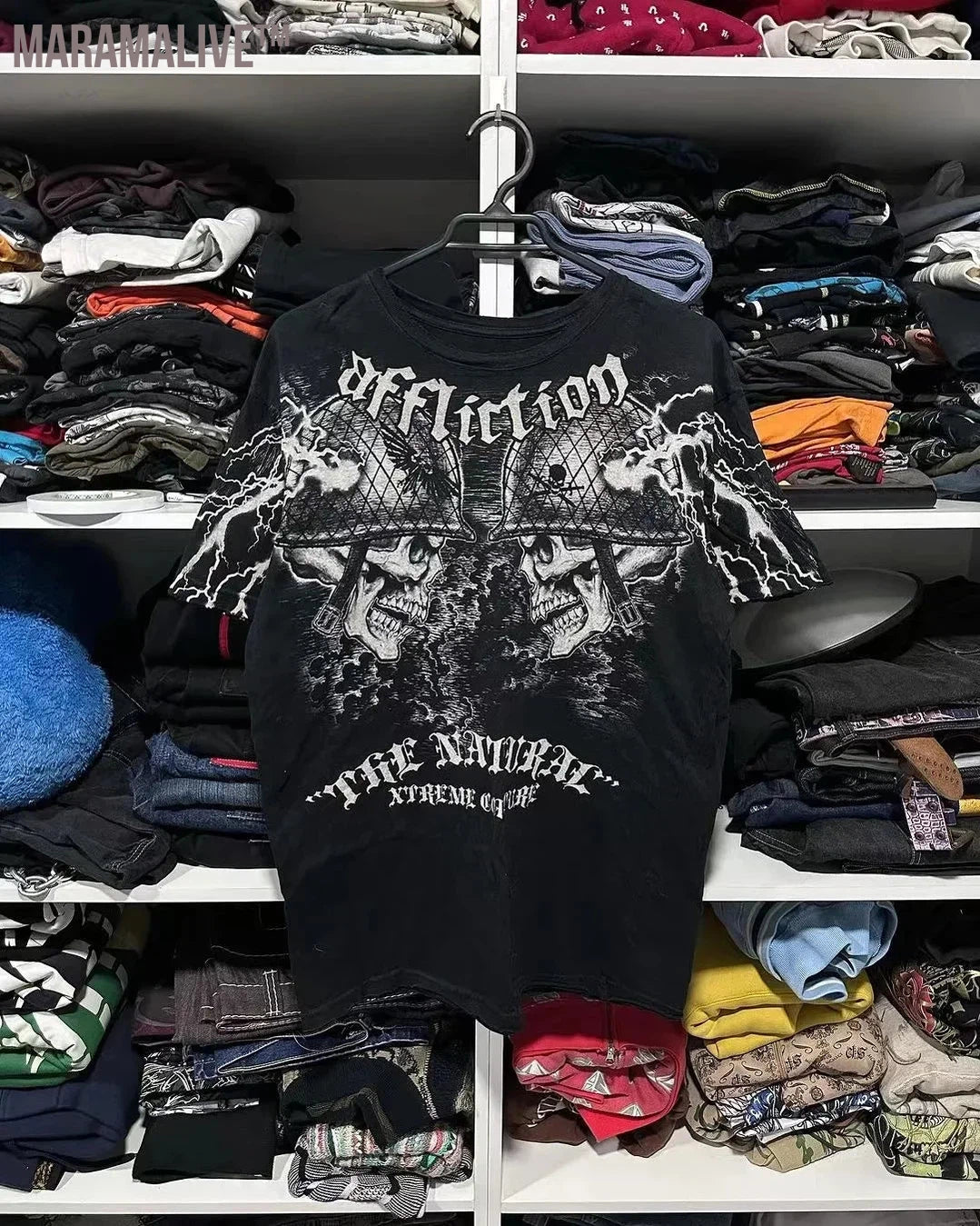 2000s Tshirt New Harajuku Retro Hip Hop Skull Pattern Oversized T shirt Mens Womens Short Sleeved Gothic Clothing Top Streetwear