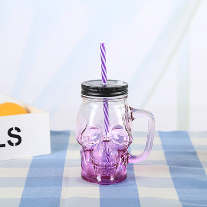 A set of colorful Skull Glass Mason Jars with straws and straws. Brand Name: Maramalive™