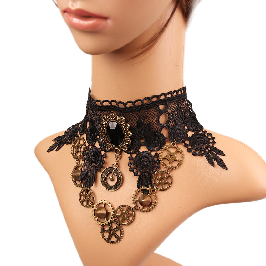 Vintage lace crystal female necklace