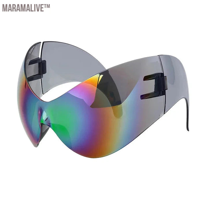 2024 Futuristic Oversized Sunglasses Women Men 2000's Steampunk One Piece Y2K Sun Glasses Men Cat Eye Alien Cycling Eyeglasses