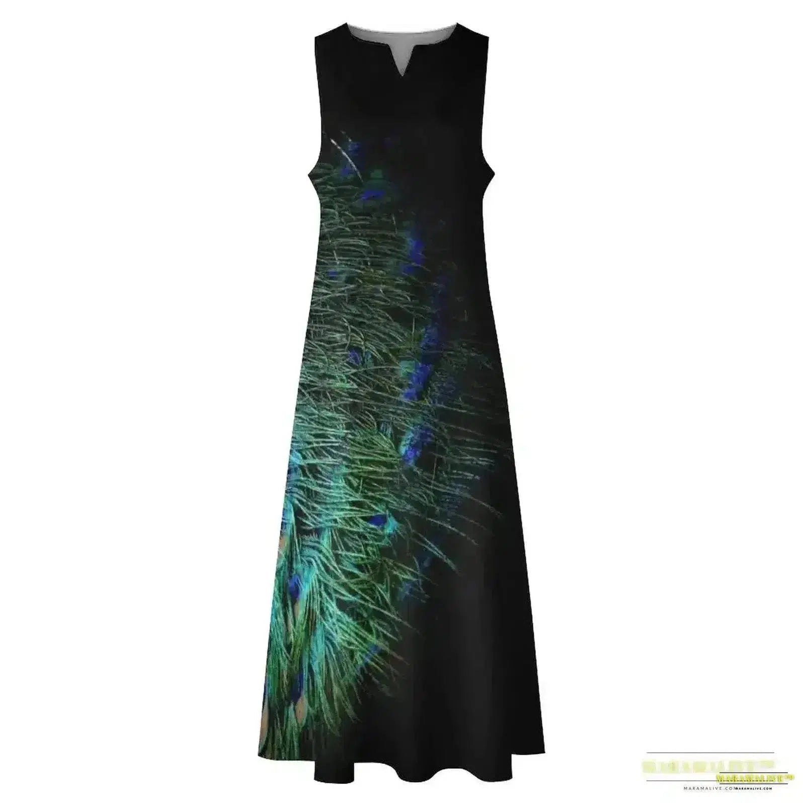 2024 Luxury Designer Peacock Feathers on Black Backdrop Long Dress: luxury designer dress