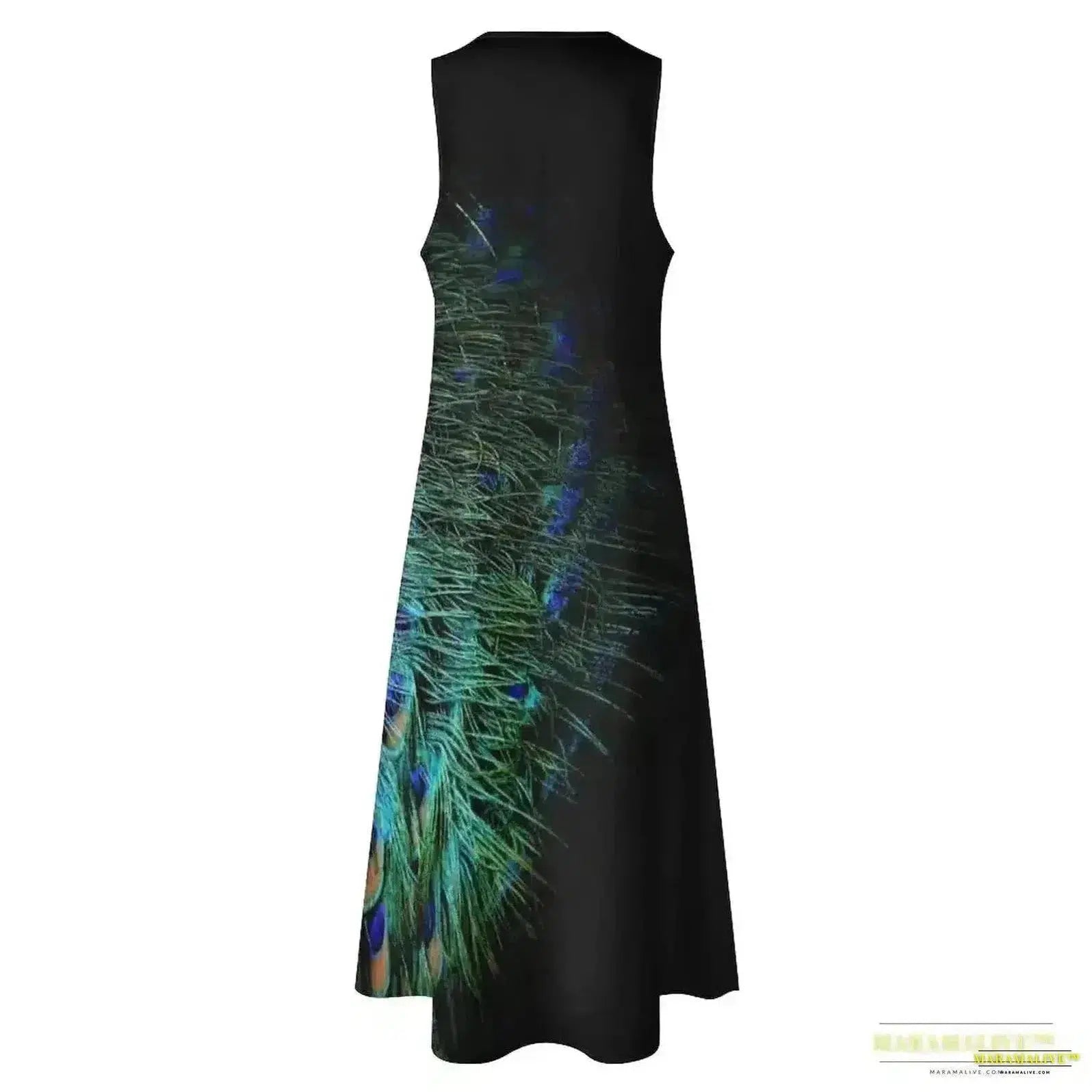 2024 Luxury Designer Peacock Feathers on Black Backdrop Long Dress: luxury designer dress