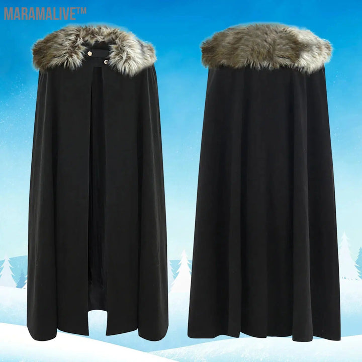 2024 Men's Medieval Winter Cloak Thick Collar Larp Viking Knight Cosplay Cape Coat Gothic Women Retro Mantle Halloween Costume