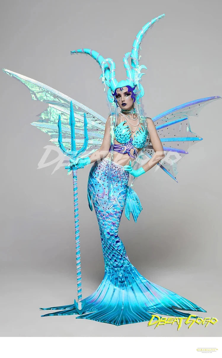 2024 New Ocean Party Mermaid Nightclub Bar Gogo Fashion LED Illumination Opening Clothing Sexy Performance Clothing