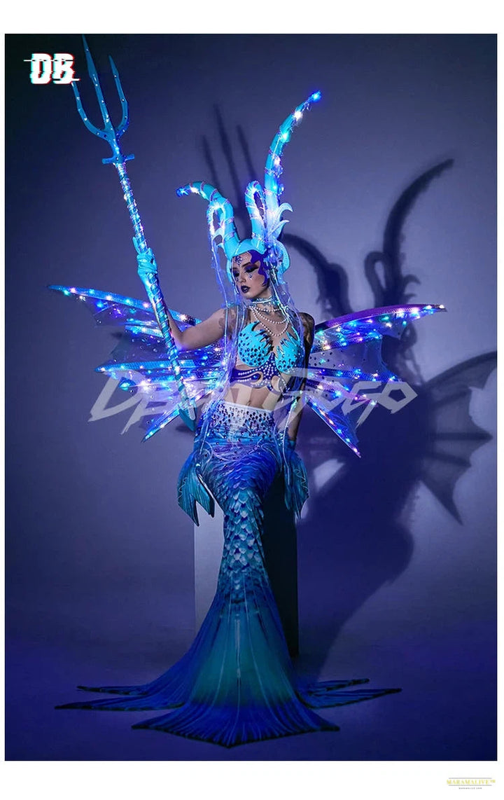 2024 New Ocean Party Mermaid Nightclub Bar Gogo Fashion LED Illumination Opening Clothing Sexy Performance Clothing