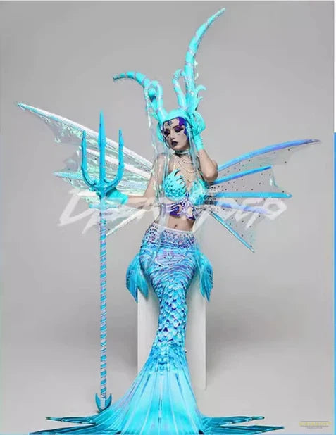 2024 New Ocean Party Mermaid Nightclub Bar Gogo Fashion LED Illumination Opening Clothing Sexy Performance Clothing