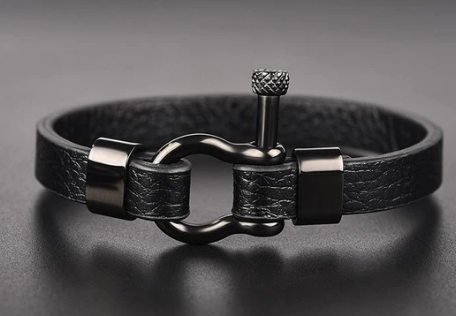 A Maramalive™ Titanium steel leather bracelet men with a stainless steel clasp.