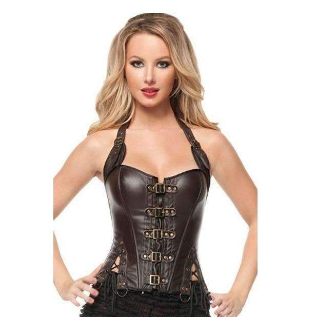 A woman wearing a Steampunk Faux Leather Corset by Maramalive™.