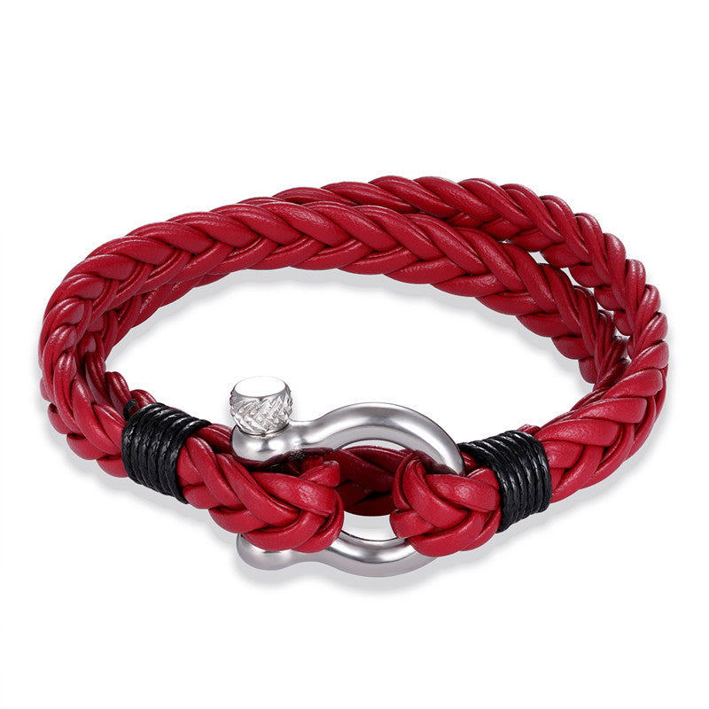 A Maramalive™ Men And Women Stunning Multi-layer Woven Leather Bracelet with a metal clasp.