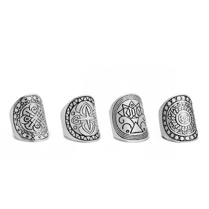 Bohemian index finger ring wide version Foreign trade vintage engraving geometric totem ring