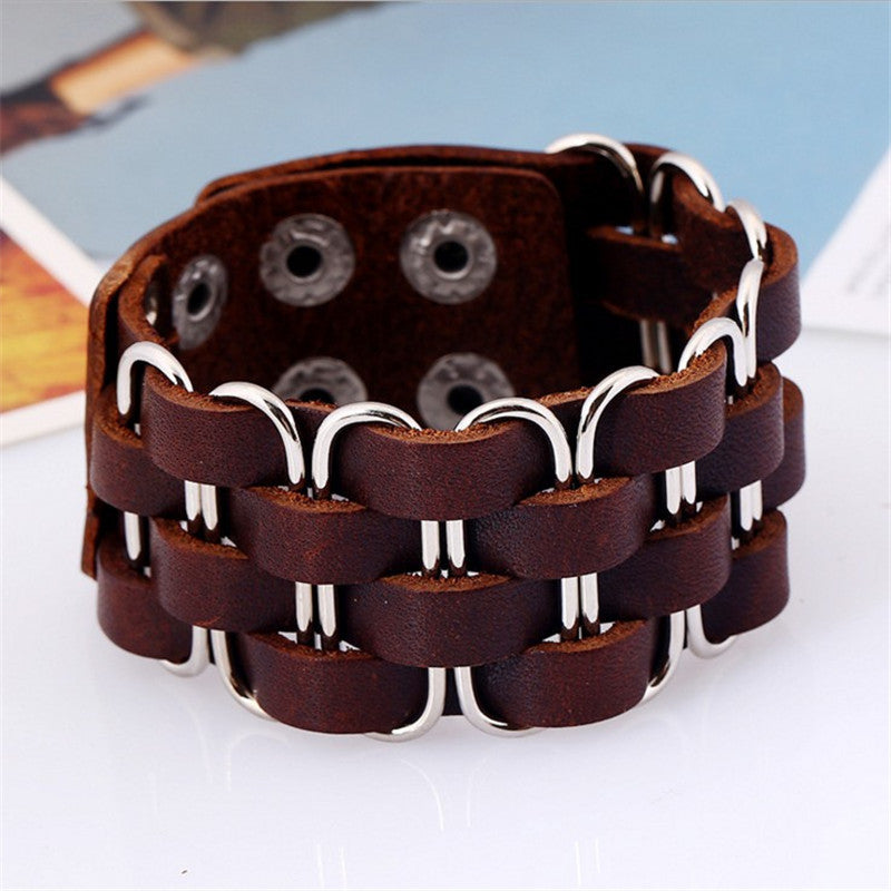 A Punk Retro Leather Bracelet from Maramalive™ with metal studs.