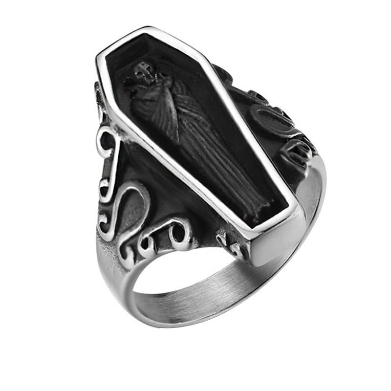 Gothic Titanium Coffin Ring Unisex Gothic Jewelry