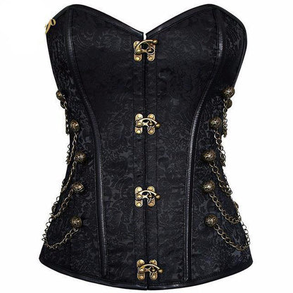 A black and brown Vegan Corset with brass hardware from Maramalive™.